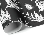 Papier Cadeau Pinecone à feuilles de cèdre noir et blanc minimes (Coin rond)
