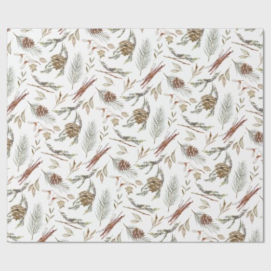 Papier Cadeau Pinecone rustique et Noël À feuillage persistant (Plat)