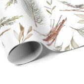 Papier Cadeau Pinecone rustique et Noël À feuillage persistant (Coin rond)