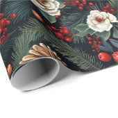 Papier Cadeau Pinecones Berries Floral Noël Motif Cadeau (Coin rond)