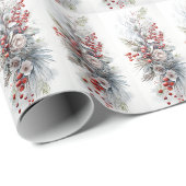 Papier Cadeau Pinecones gelées, Berry d'hiver rouge, Branches de (Coin rond)