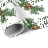 Papier Cadeau Pinecones saisonnières Classique Joyeux Vacances S (Coin rond)