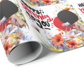 Papier Cadeau Ping pong Anniversaire avec paddle et fleur (Coin rond)