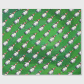 Papier Cadeau Pingouin à Santa Hat Motif sur Vert (Plat)