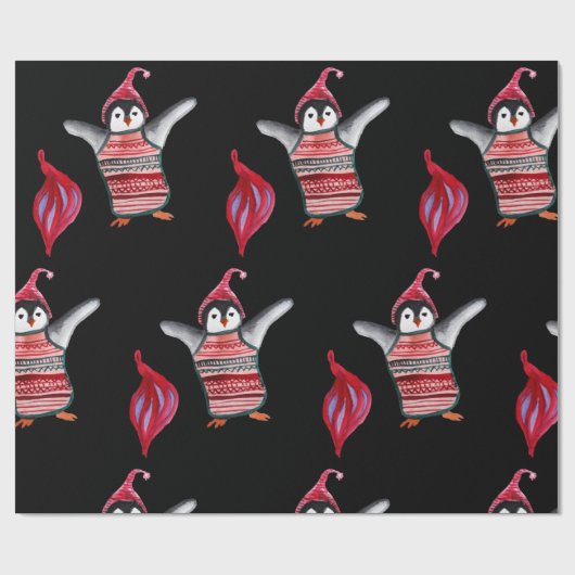 Papier Cadeau Pingouin avec papier d'enveloppement Casquette (Plat)