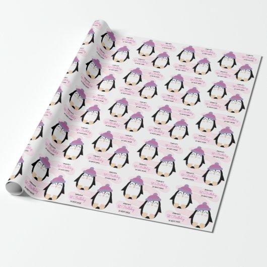 Papier Cadeau Pingouin bébé fille (Déroulé)