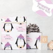 Papier Cadeau Pingouin bébé fille
