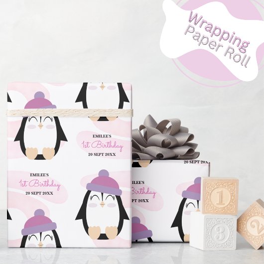 Papier Cadeau Pingouin bébé fille