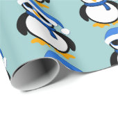 Papier Cadeau Pingouin cool mignon motif d'hiver de Noël (Coin rond)
