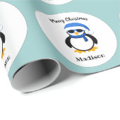Papier Cadeau Pingouin cool mignon Noël hiver Personnaliser (Coin rond)