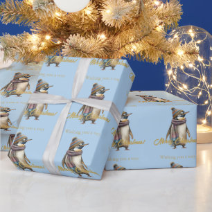Papier Cadeau Pingouin dans un paysage enneigé Joyeux Noël