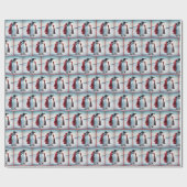 Papier Cadeau Pingouin de Noël avec manteau rouge (Plat)