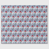 Papier Cadeau Pingouin de Noël avec manteau rouge et flocons de  (Plat)