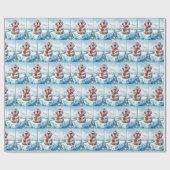 Papier Cadeau Pingouin de Noël dans les flocons de neige (Plat)