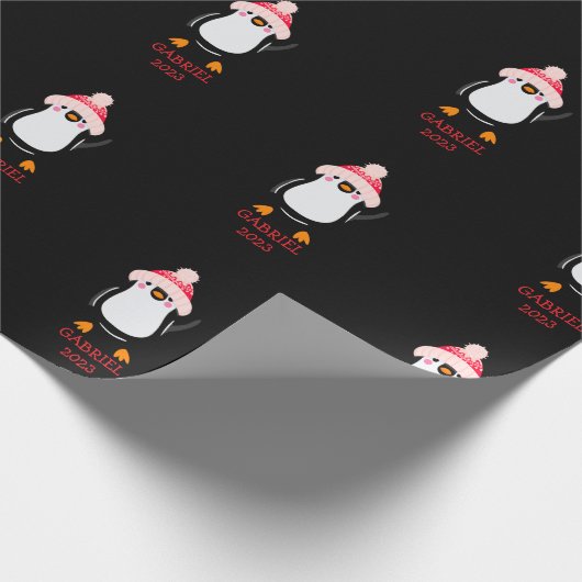 Papier Cadeau Pingouin de Noël mignon personnalisé en Casquette (Coin)