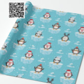 Papier Cadeau Pingouin de Noël Motif de flux de glace