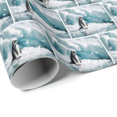 Papier Cadeau Pingouin De Noël Sur Un Iceberg (Coin rond)