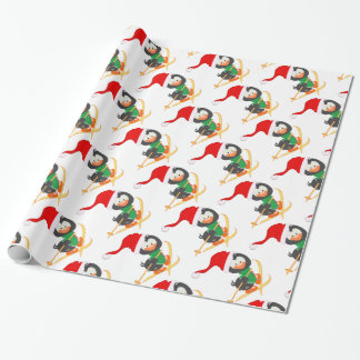 Papier Cadeau Pingouin de ski de neige