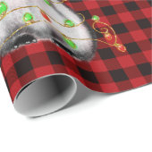 Papier Cadeau Pingouin de vacances, plaid, voyants rouges scinti (Coin rond)