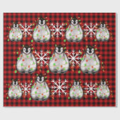 Papier Cadeau Pingouin de vacances, plaid, voyants rouges scinti (Plat)