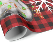 Papier Cadeau Pingouin de vacances, plaid, voyants rouges scinti (Coin rond)