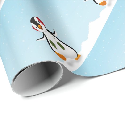 Papier Cadeau Pingouin d'hiver assez drôle (Coin rond)