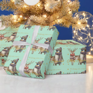 Papier Cadeau Pingouin et rennes Joyeux Noël