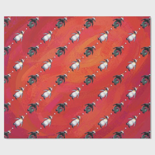 Papier Cadeau Pingouin festif dans un Motif de Santa Hat (Plat)