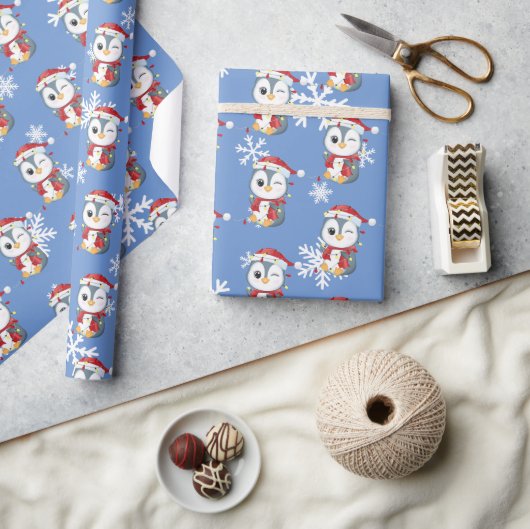 Papier Cadeau "Pingouin" Joli design de Noël (Artisanat)