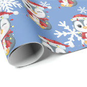 Papier Cadeau "Pingouin" Joli design de Noël (Coin rond)