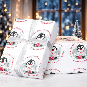 Papier Cadeau Pingouin mignon Nom personnalisé Noël