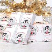 Papier Cadeau Pingouin mignon Nom personnalisé Noël