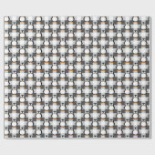 Papier Cadeau Pingouin mignon Plaid Motif en noir blanc et gris (Plat)