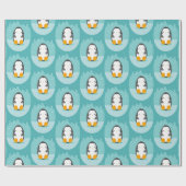 Papier Cadeau Pingouin mignon sur Motif de dessin animé d'hiver (Plat)