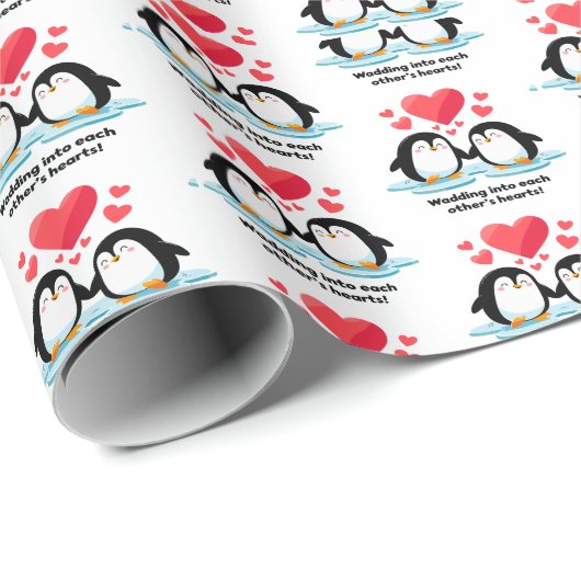 Papier Cadeau Pingouin pack d'amour se chevauchant le coeur de l (Coin rond)