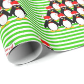 Papier Cadeau Pingouin Pyramide Green Stripe Noël (Coin rond)