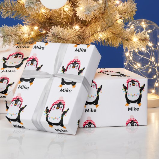 Papier Cadeau Pingouin scintillant avec lumières de Noël (Vacances)