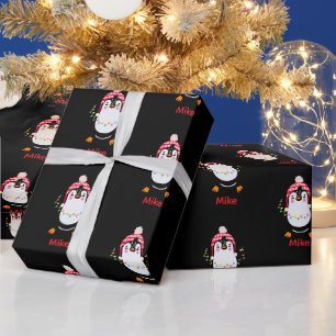 Papier Cadeau Pingouin scintillant avec lumières de Noël