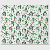 Papier Cadeau Pingouin vert Casquette Shamrock St. Patrick's Day (Plat)