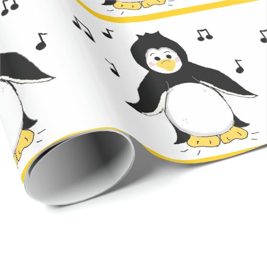 Papier Cadeau Pingouins avec notes musicales (Coin rond)