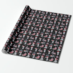 Papier Cadeau Pingouins dans Santa Hats scène d'hiver Motif noir