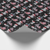 Papier Cadeau Pingouins dans Santa Hats scène d'hiver Motif noir (Coin)