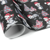 Papier Cadeau Pingouins dans Santa Hats scène d'hiver Motif noir (Coin rond)