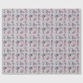 Papier Cadeau Pingouins dans Santa Hats scène hiver Motif gris  (Plat)