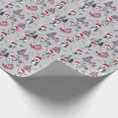 Papier Cadeau Pingouins dans Santa Hats scène hiver Motif gris  (Coin)