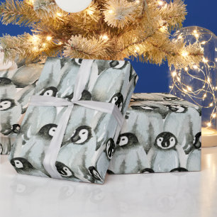 Papier Cadeau Pingouins d'aquarelle Noël