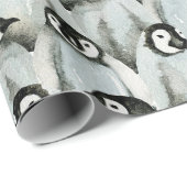 Papier Cadeau Pingouins d'aquarelle Noël (Coin rond)