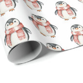 Papier Cadeau Pingouins de menthe rouge de Noël (Coin rond)