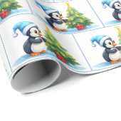 Papier Cadeau Pingouins de Noël aquarelle (Coin rond)