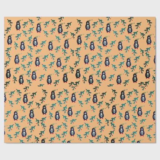 Papier Cadeau Pingouins de Noël avec papier Casquette (Plat)